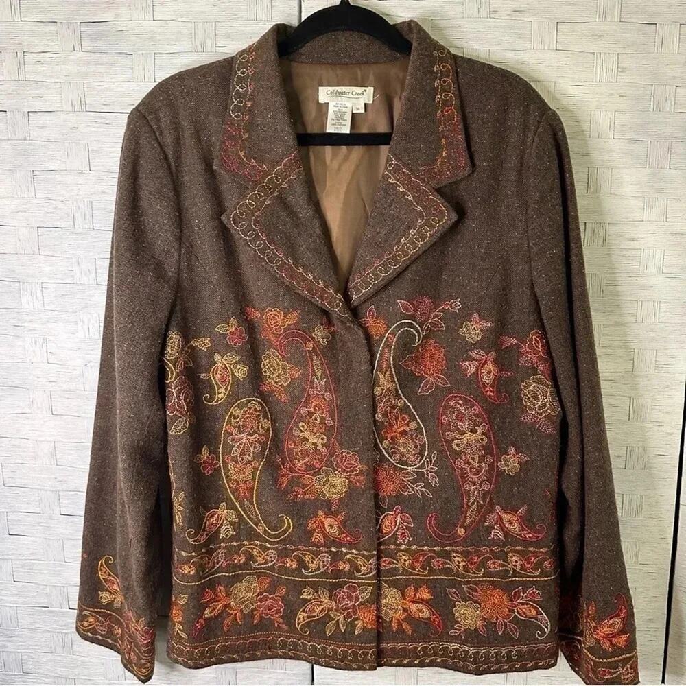 Coldwater Creek Womens Blazer Wool Blend Embroidered Jacket cottagecore